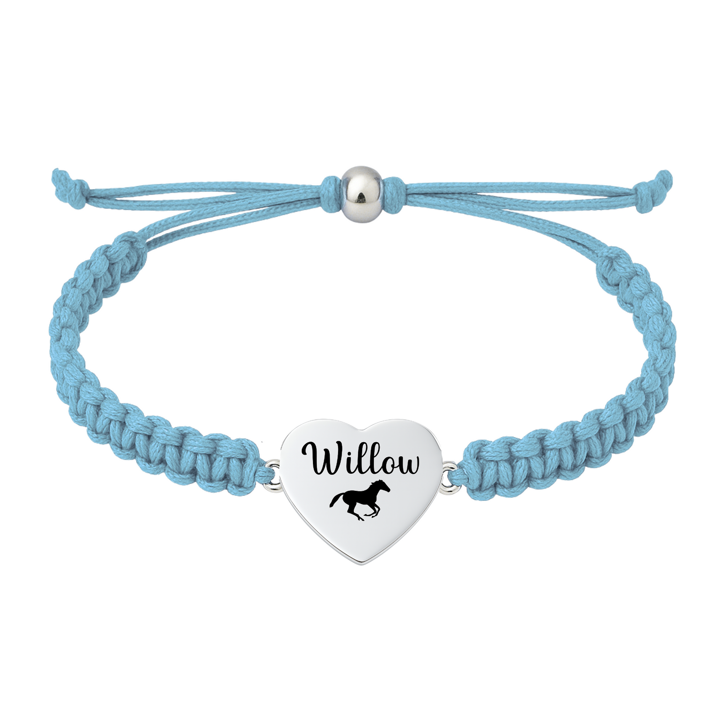 Light blue rope bracelet with plain horse heart charm