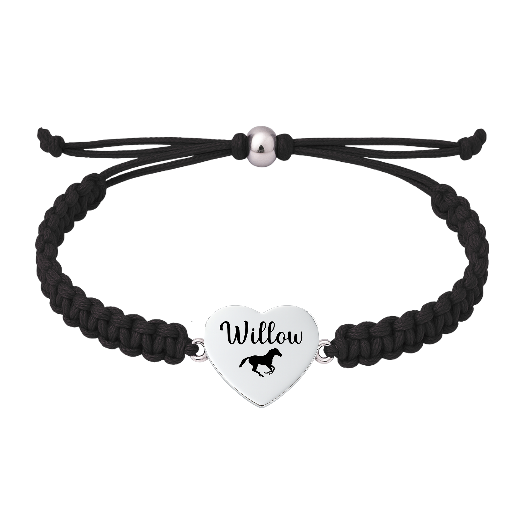 Personalized Engraved Horse Heart Rope Bracelet