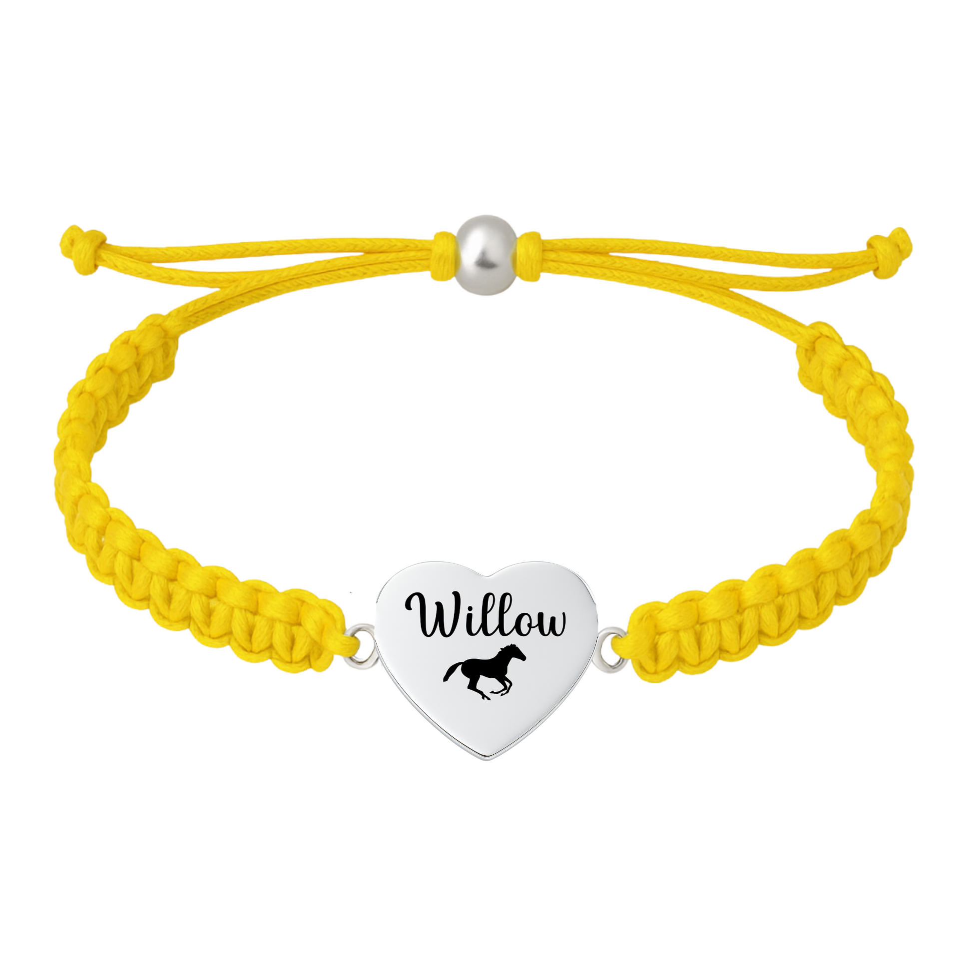 ellow rope bracelet with horse heart charm engraving