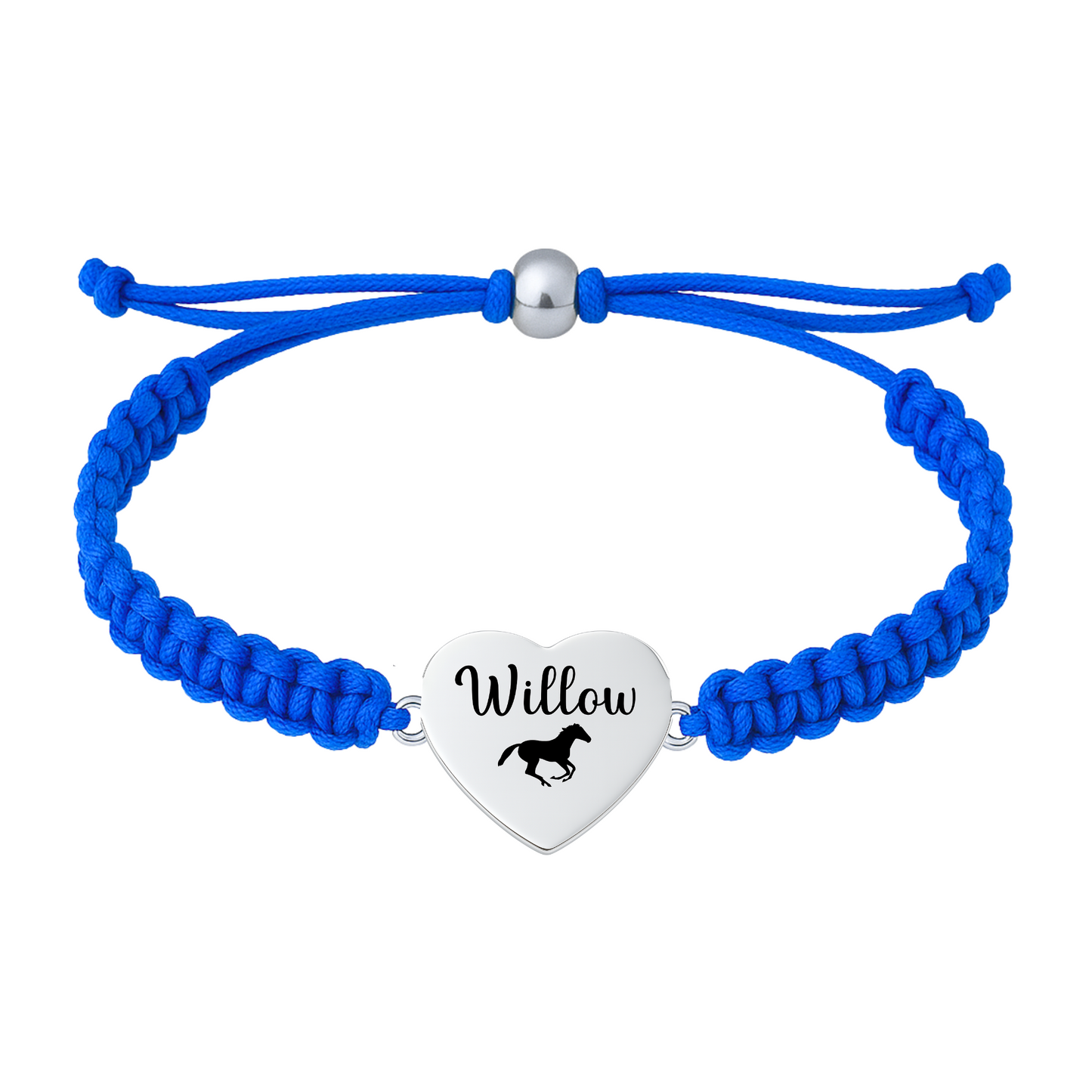 Royal blue rope bracelet with engraved horse charm