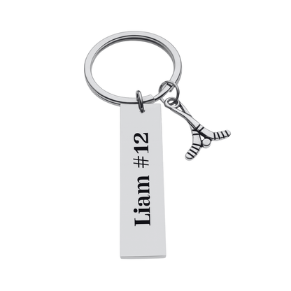 Engraved Ice Hockey Bar Keychain