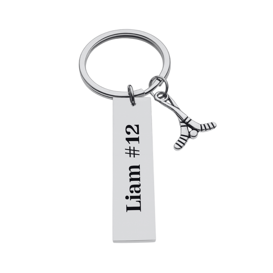 Engraved Ice Hockey Bar Keychain