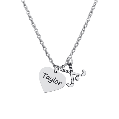 Custom engraved stainless steel necklace with field hockey charm and name 