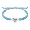Sky blue bracelet featuring piano engraved heart charm with adjustable closure