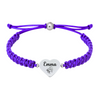 Purple rope bracelet featuring piano engraved stainless steel heart charm
