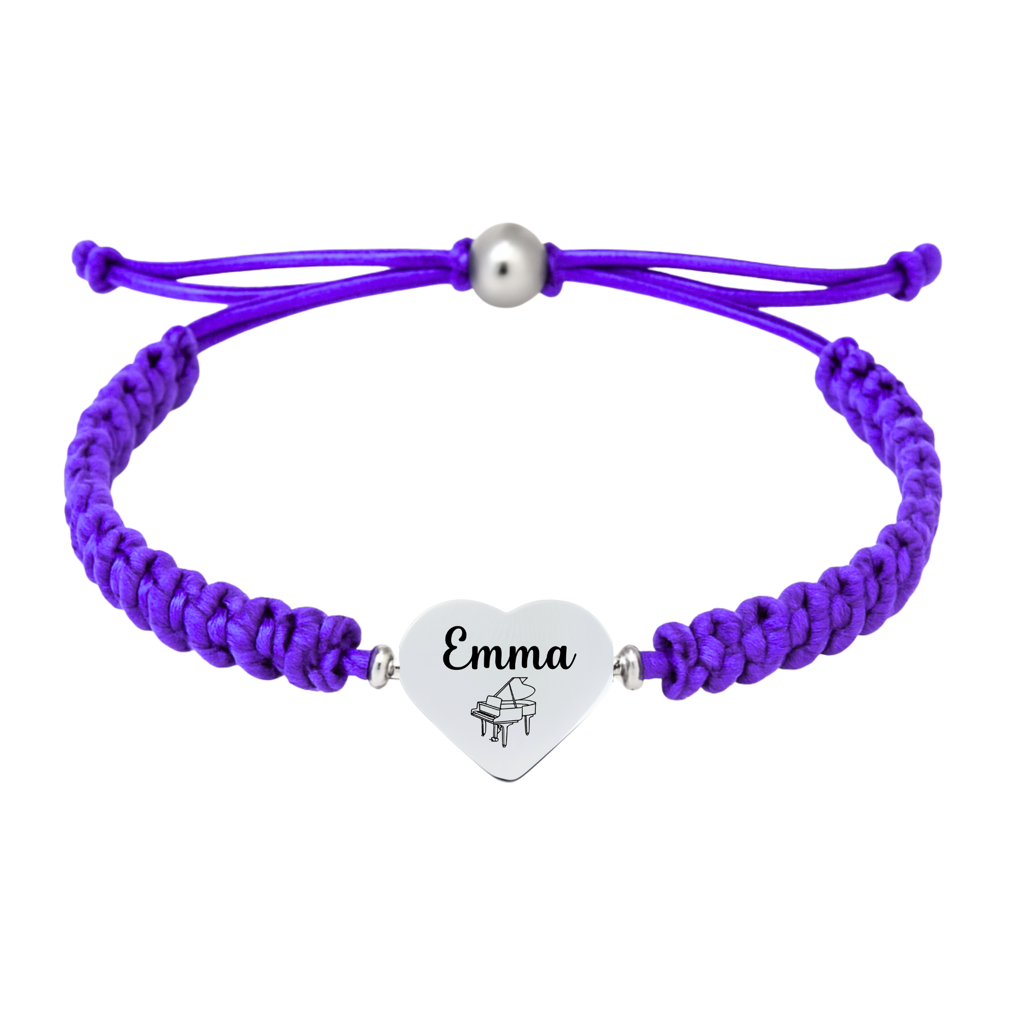 Personalized Engraved Piano Heart Rope Bracelet