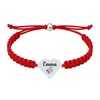 Red rope bracelet with stainless steel heart charm engraved and a piano icon