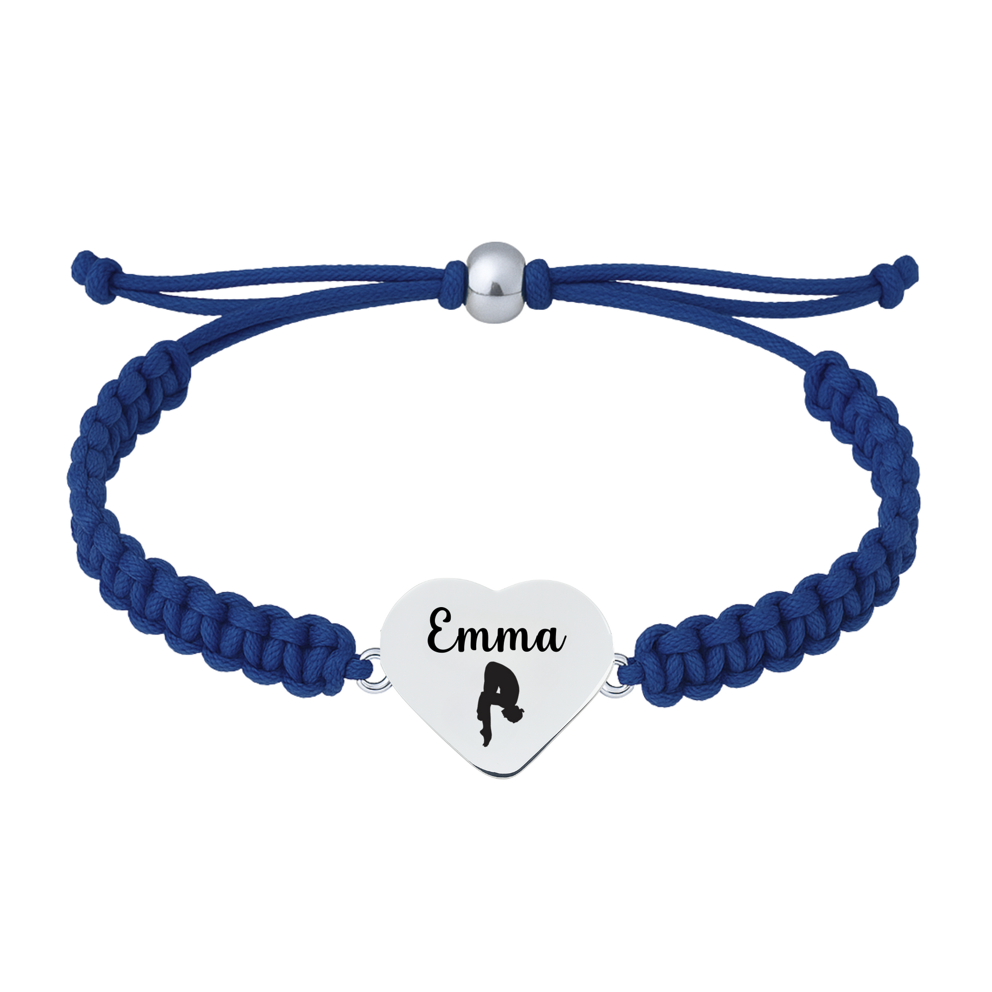 Navy blue rope bracelet with swimmer heart charm
