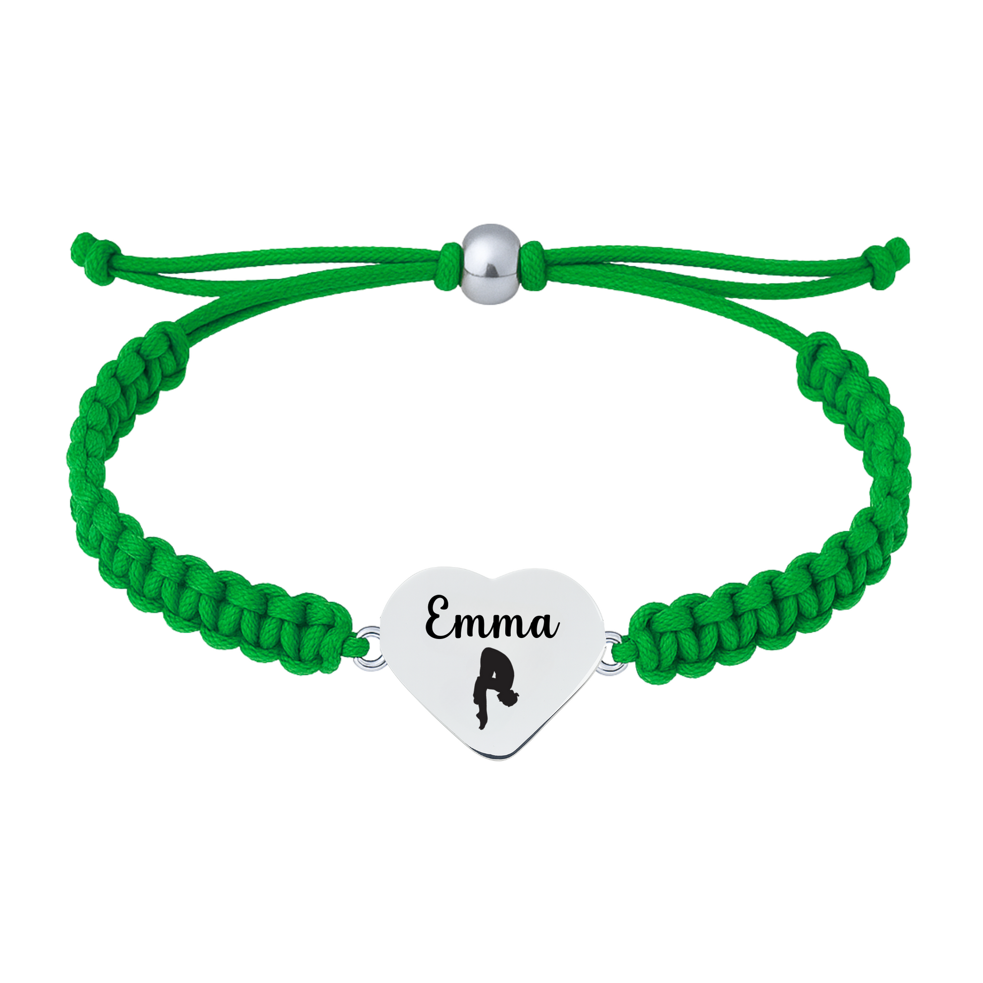 Green rope bracelet with swim heart charm