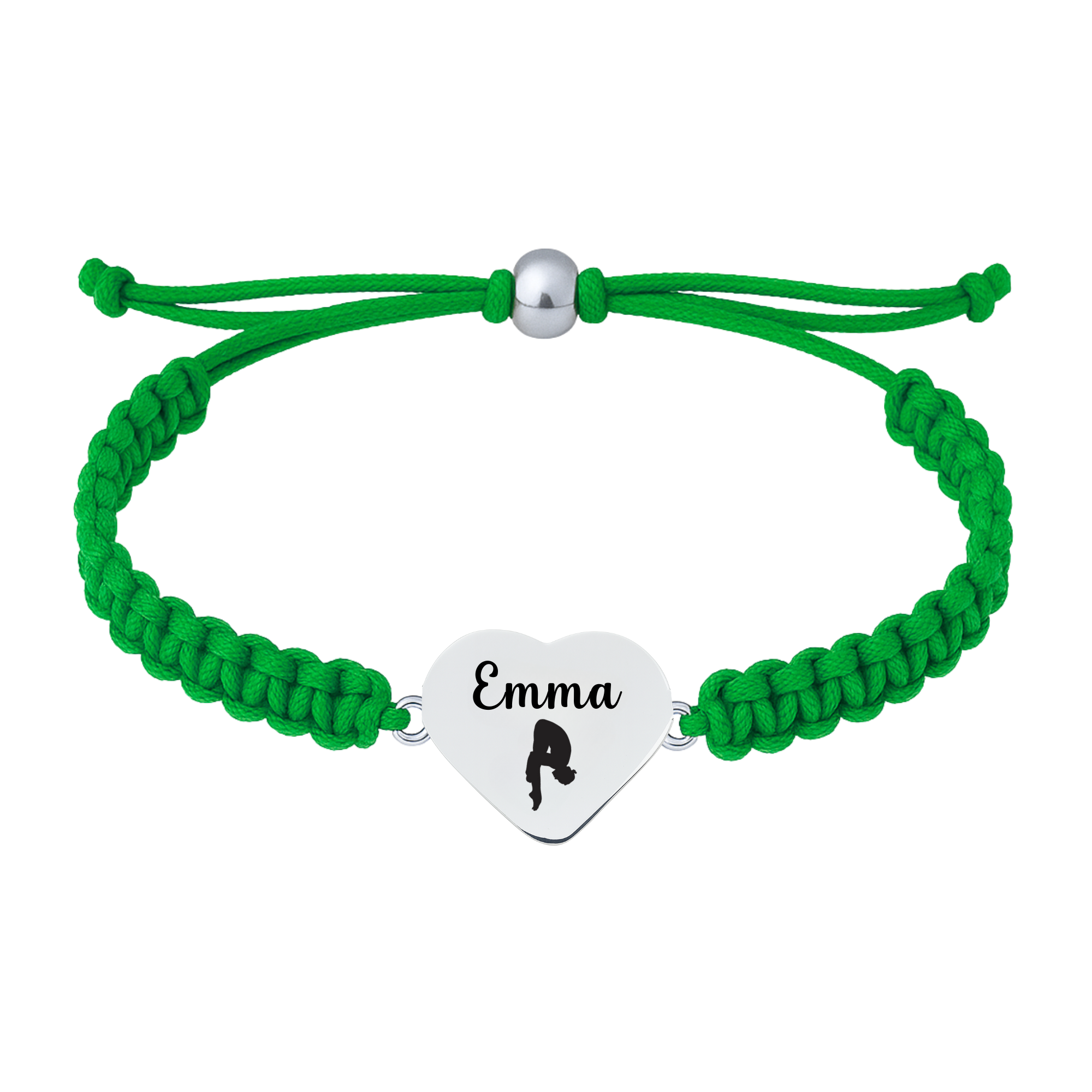 Green rope bracelet with swim heart charm