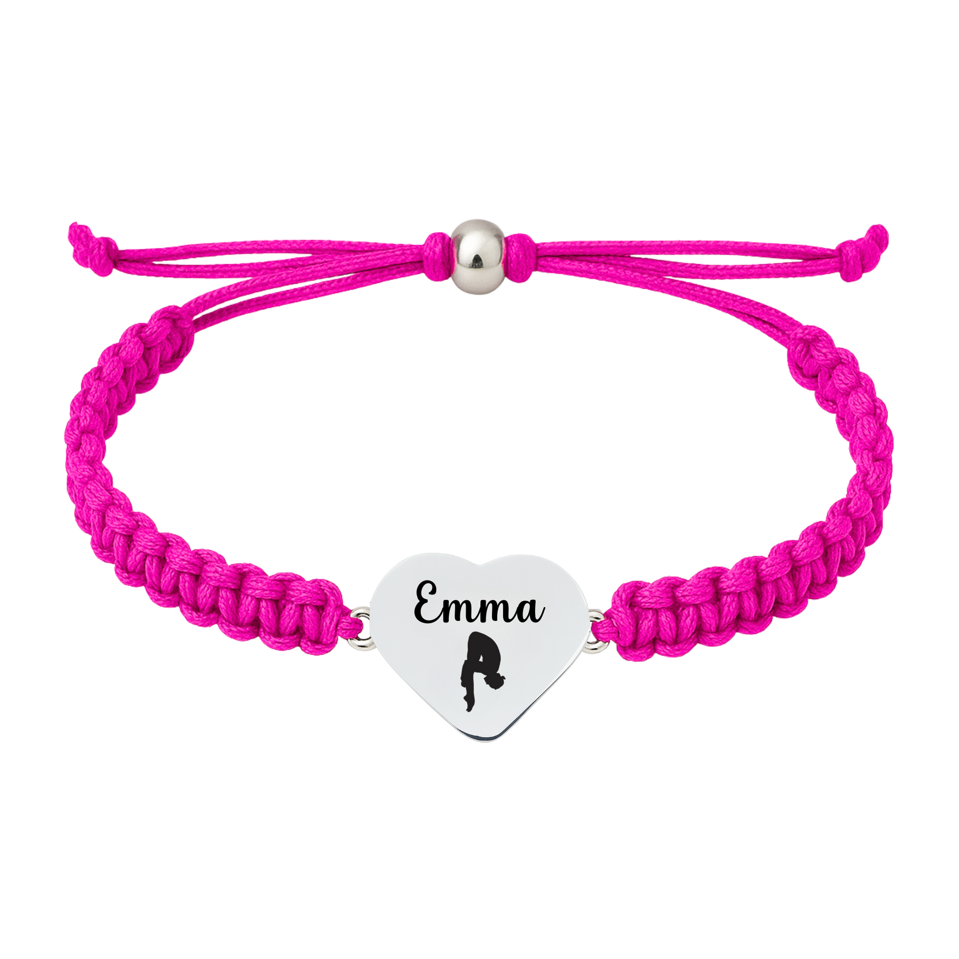 hot pink rope swim bracelet with stainless steel heart charm