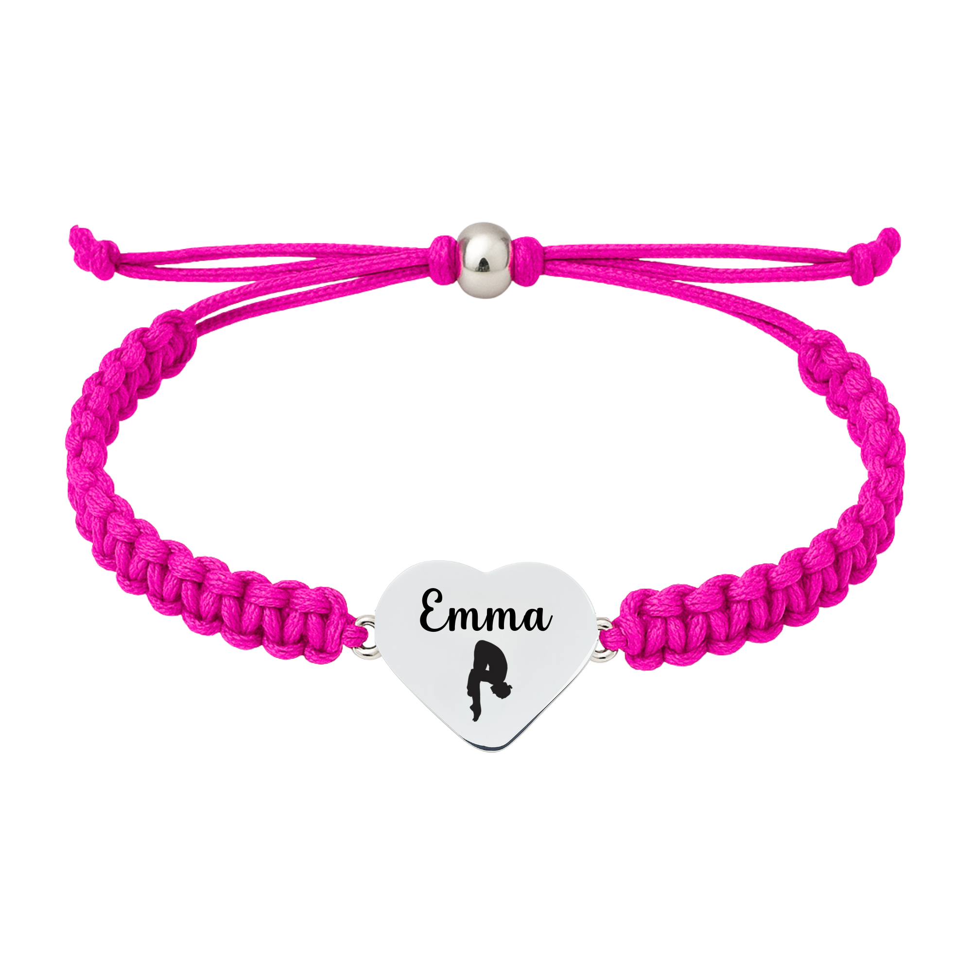 hot pink rope swim bracelet with stainless steel heart charm