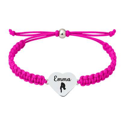 hot pink rope swim bracelet with stainless steel heart charm