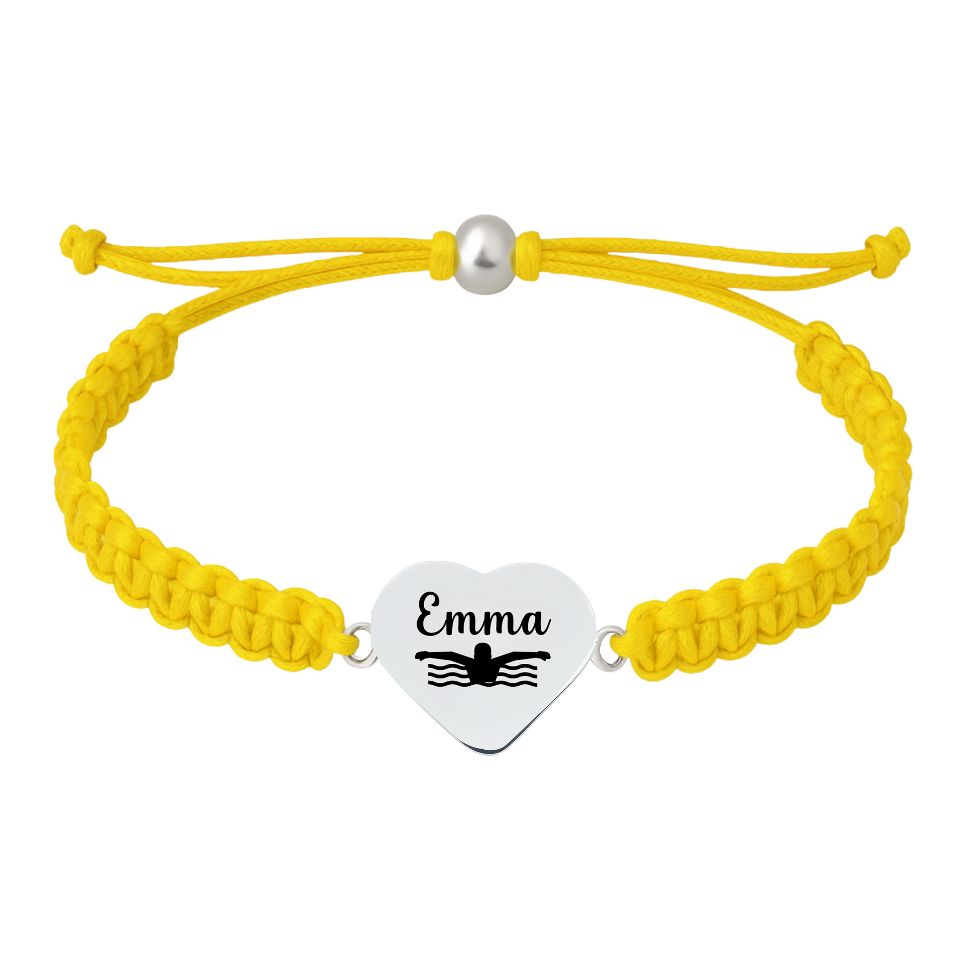 Bright yellow swim bracelet with personalized engraving