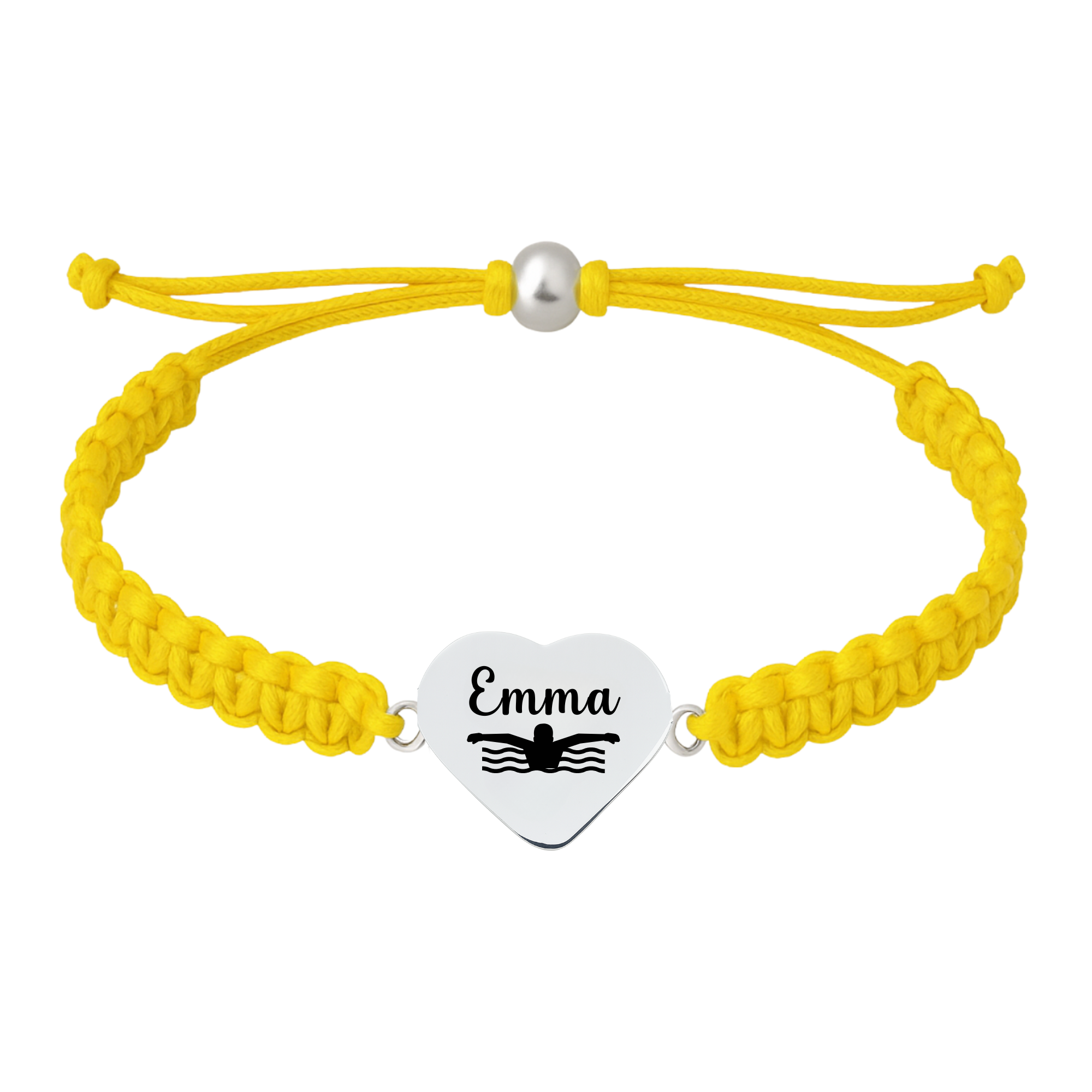 Bright yellow swim bracelet with personalized engraving