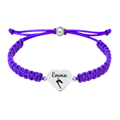 Violet rope bracelet with swim engraving on heart charm