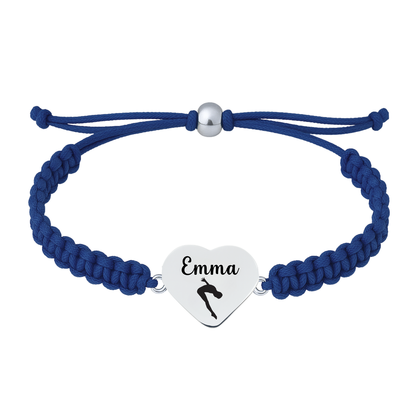 Navy blue swim rope bracelets with engraved heart charms