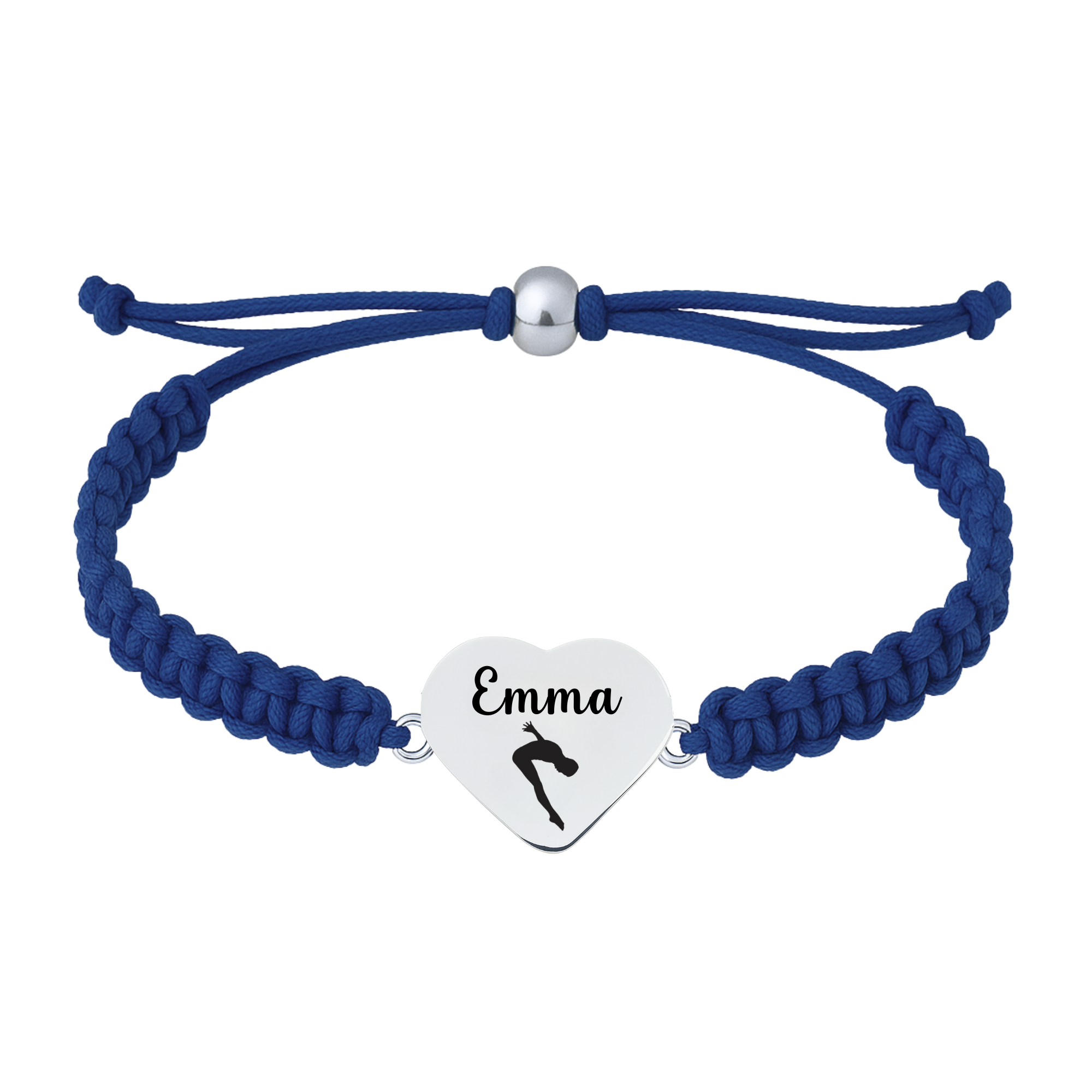 Navy blue swim rope bracelets with engraved heart charms