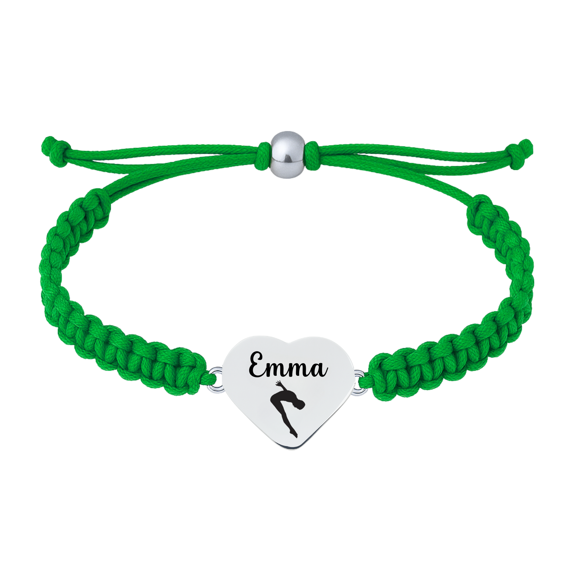 Green rope bracelet with swim heart charm