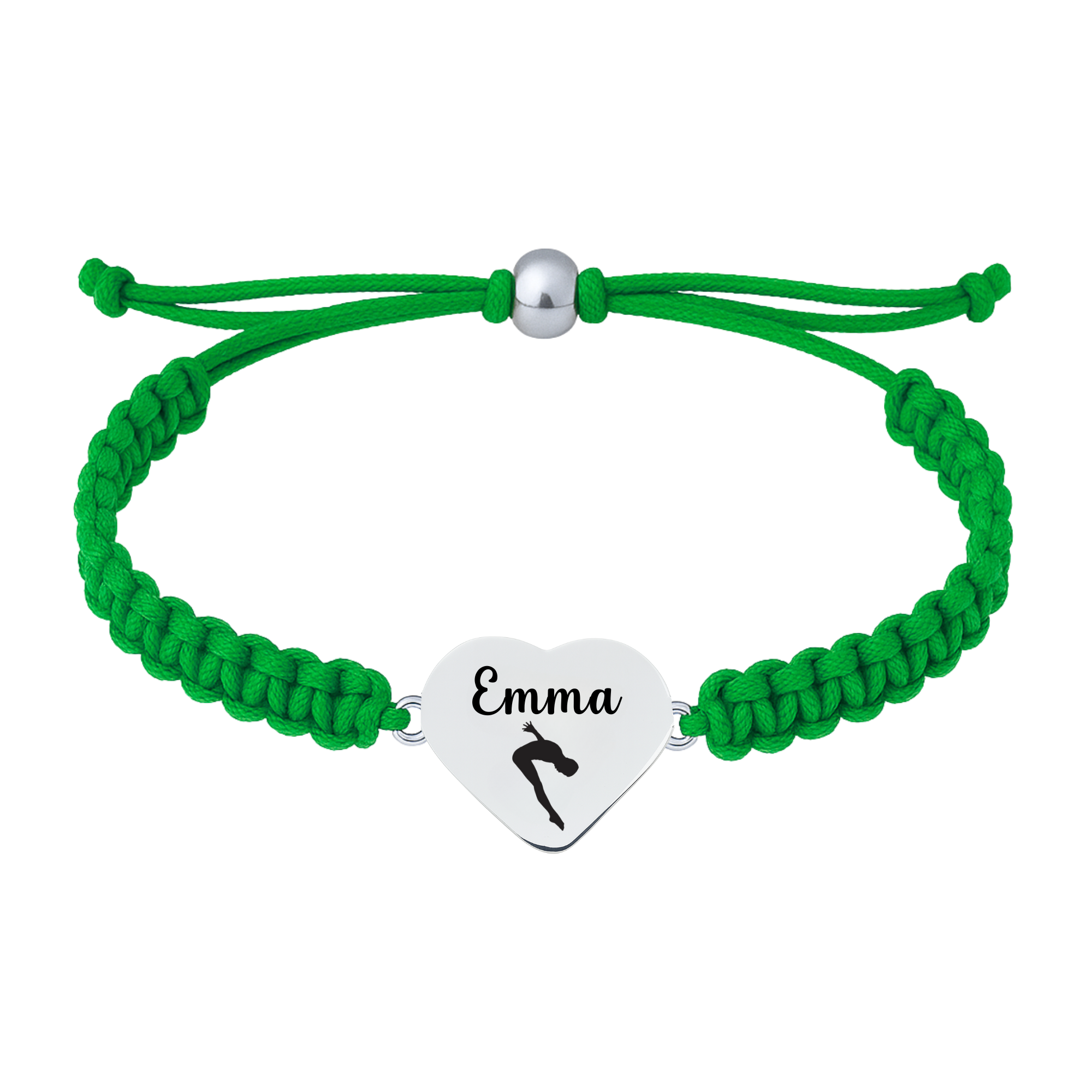 Green rope bracelet with swim heart charm