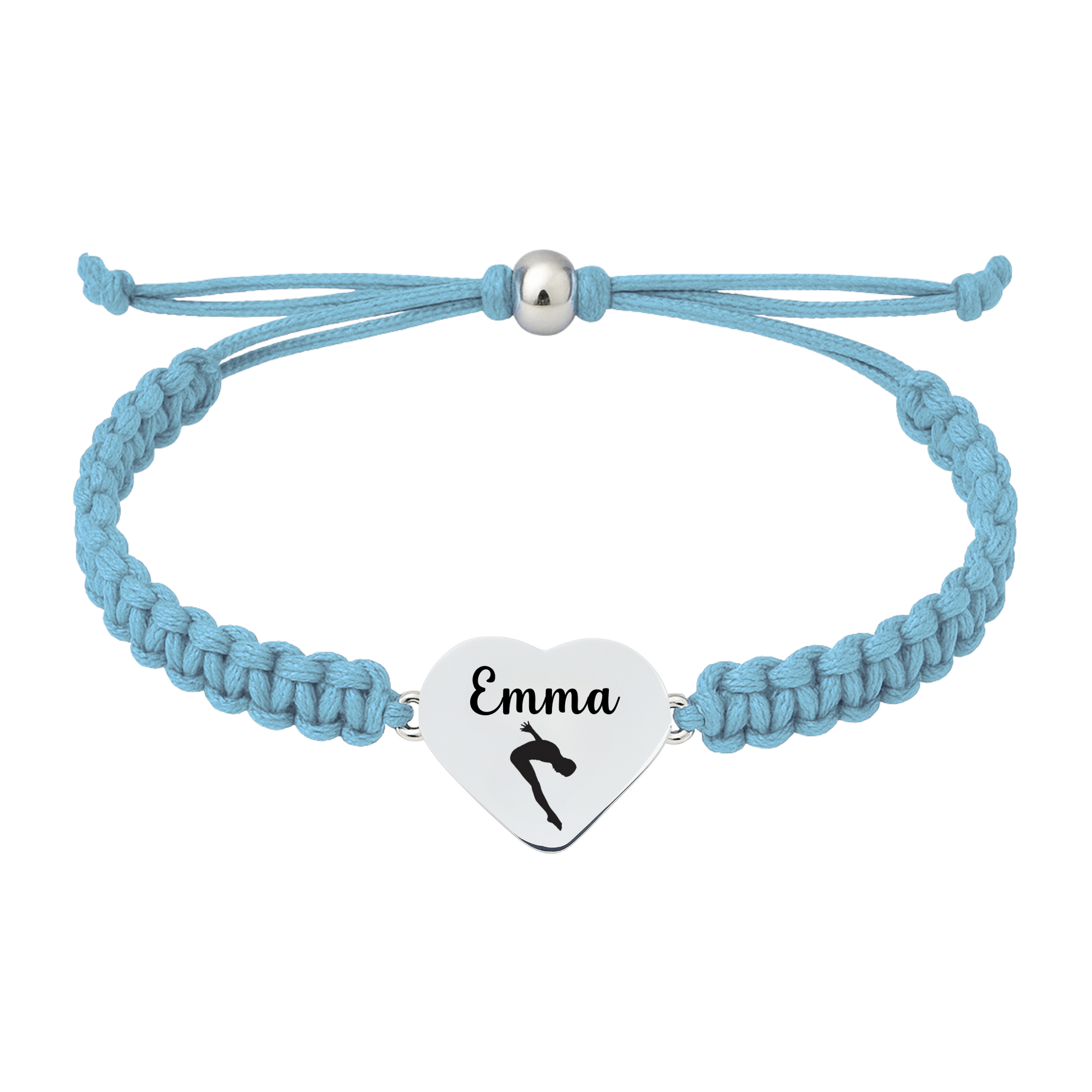Baby blue bracelet with engraved swimmer charm