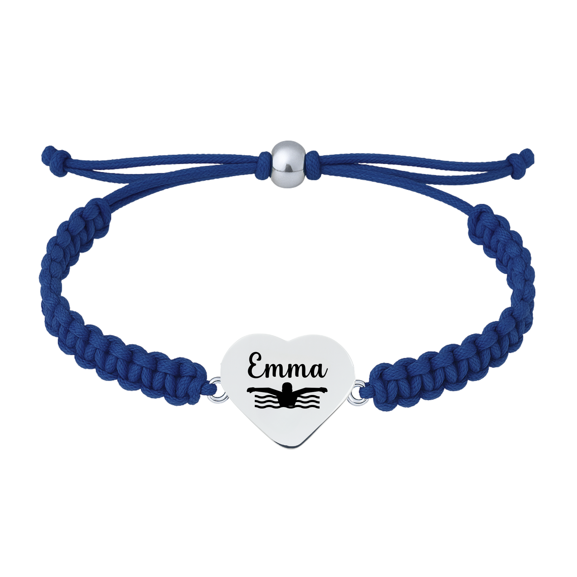 navy blue rope swim bracelet with stainless steel heart charm