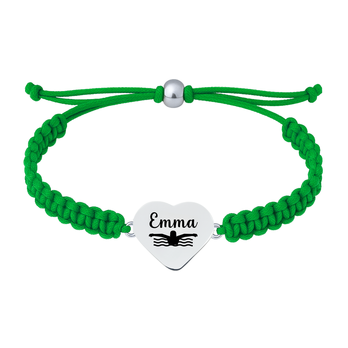 green rope swim bracelet with stainless steel heart charm
