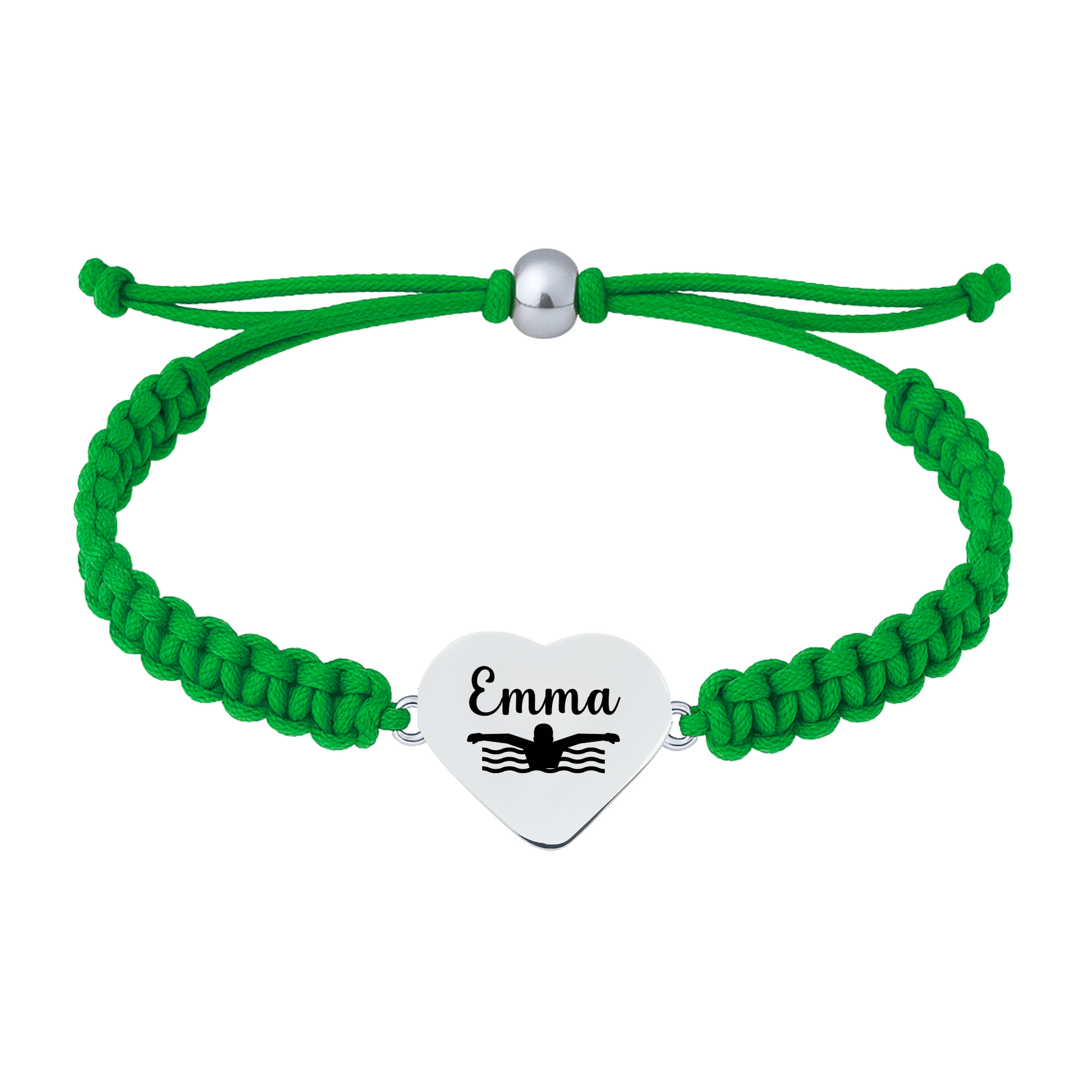 green rope swim bracelet with stainless steel heart charm