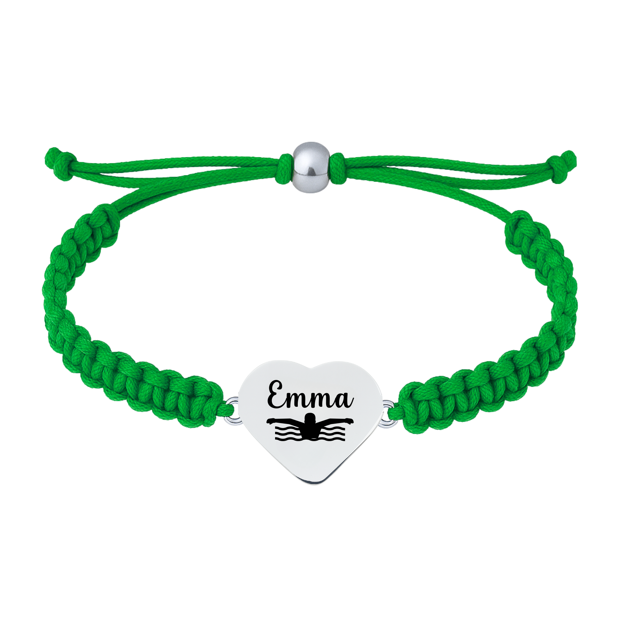 green rope swim bracelet with stainless steel heart charm