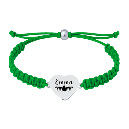 green rope swim bracelet with stainless steel heart charm