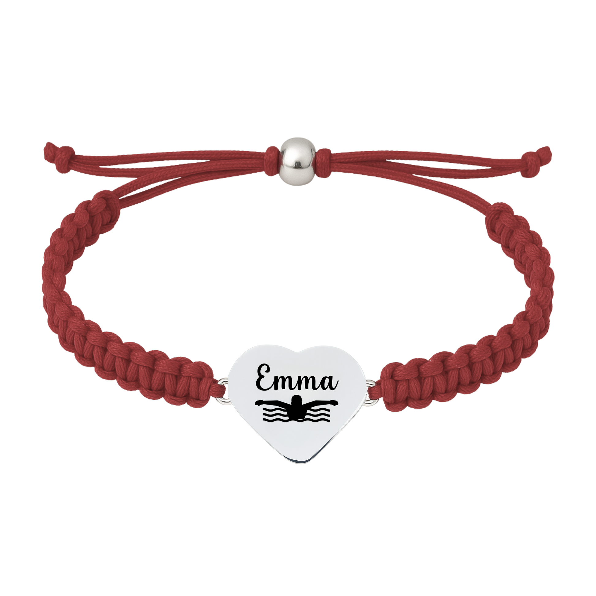 Burgundy red rope bracelet with swimmer engraving