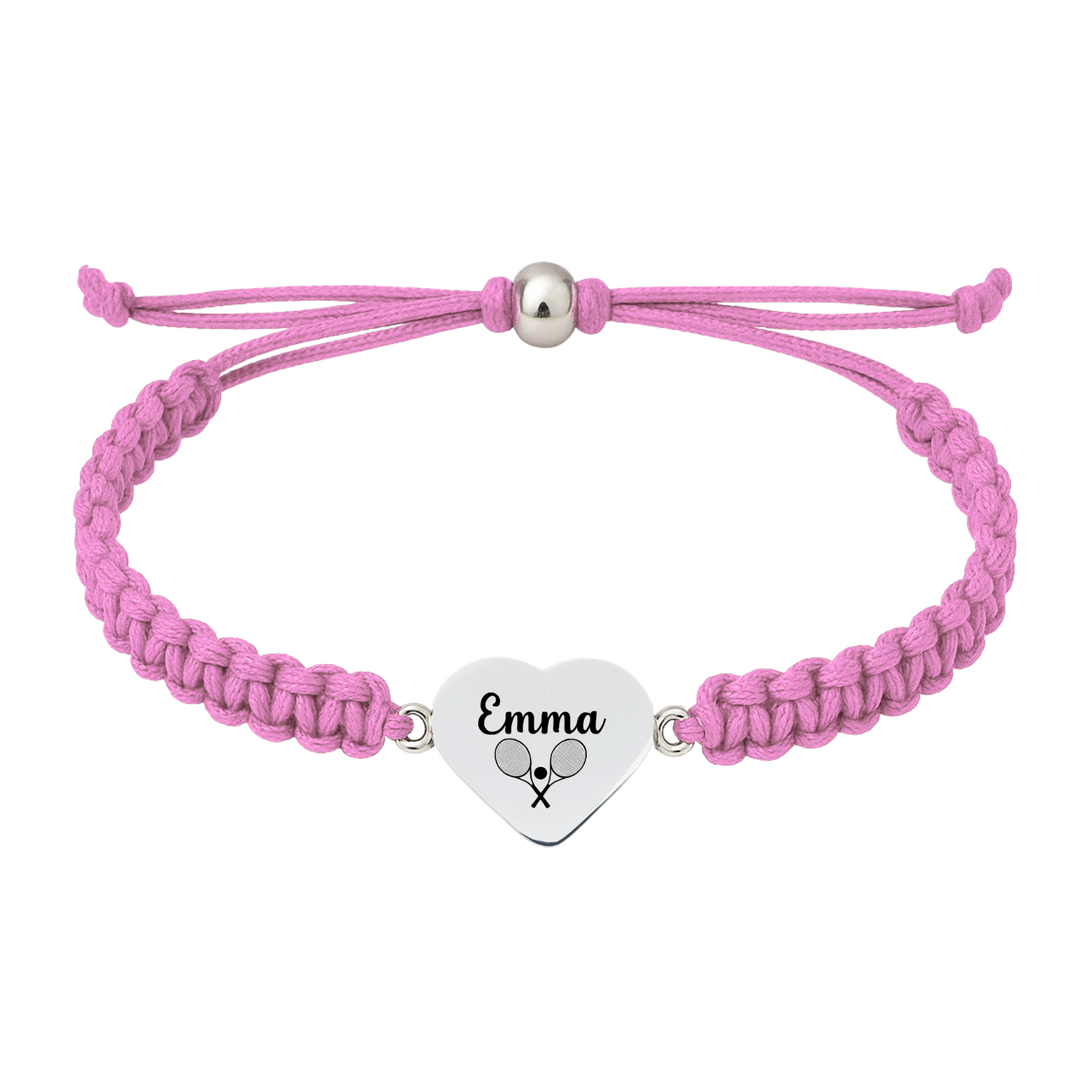 Light pink bracelet with tennis design engraved on stainless steel heart charm