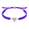 Purple tennis bracelet featuring heart charm with name engraving