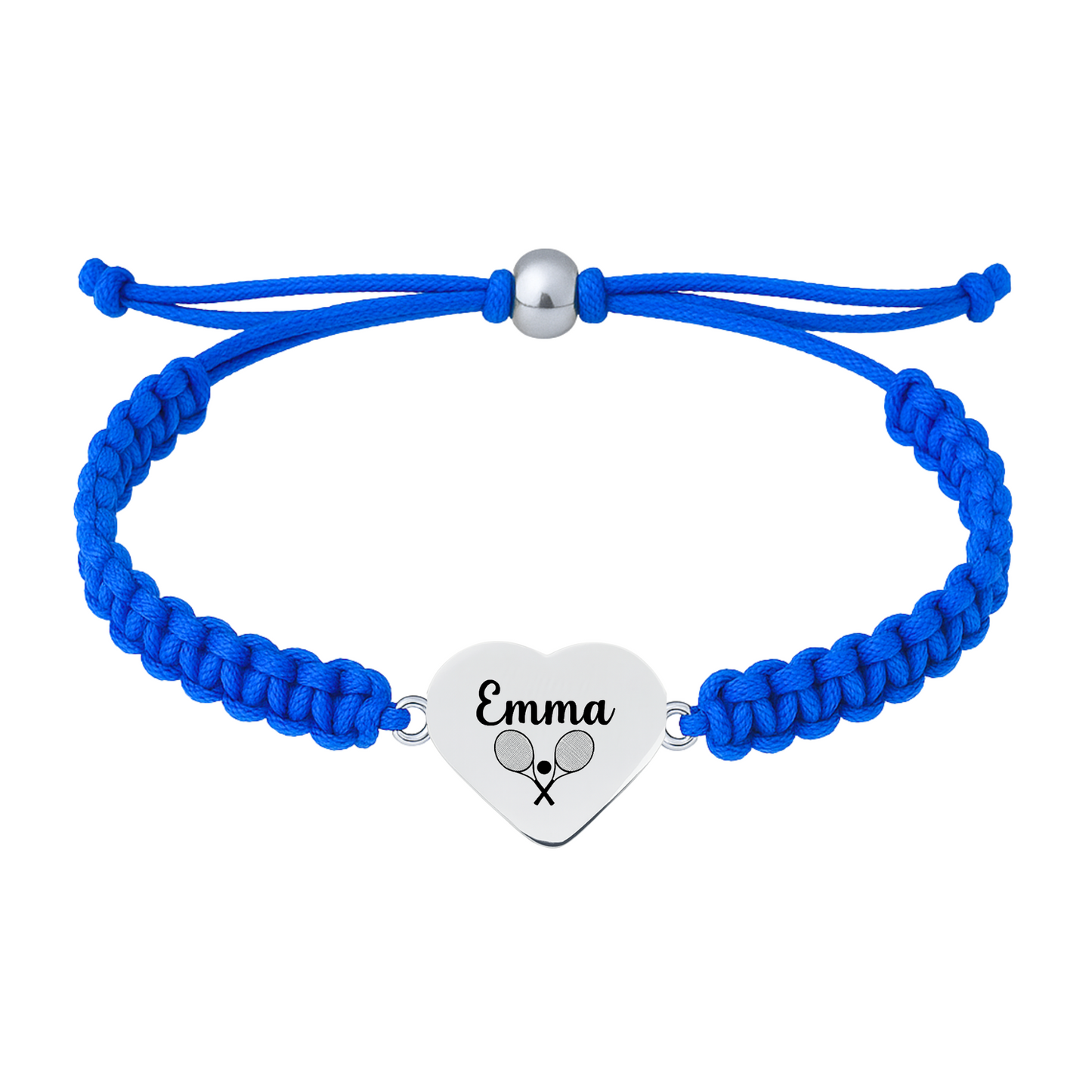 Royal blue rope bracelet with stainless steel tennis heart charm