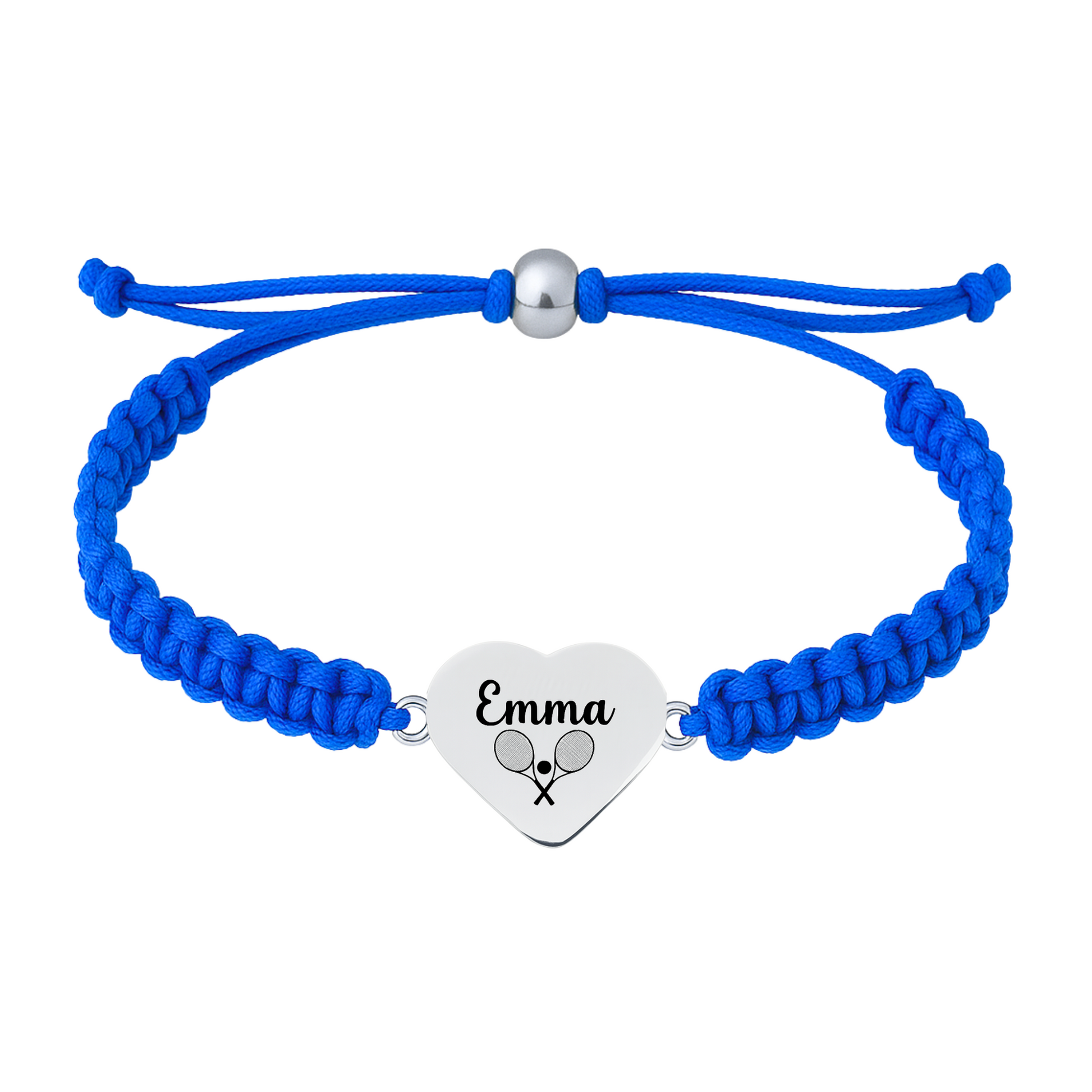 Royal blue rope bracelet with stainless steel tennis heart charm
