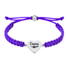 Purple bracelet with engraved stainless steel heart featuring a trumpet design