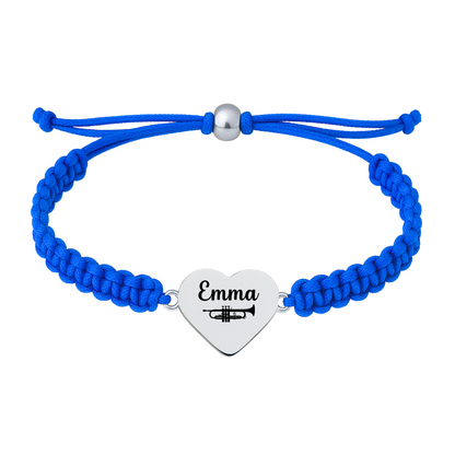 Royal blue bracelet with adjustable slip knot and trumpet heart charm