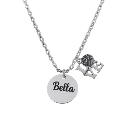 Engraved Volleyball Charm Necklace