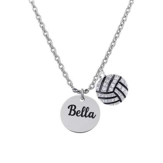 Engraved Volleyball Charm Necklace