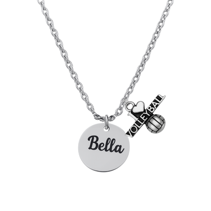 Engraved Volleyball Charm Necklace