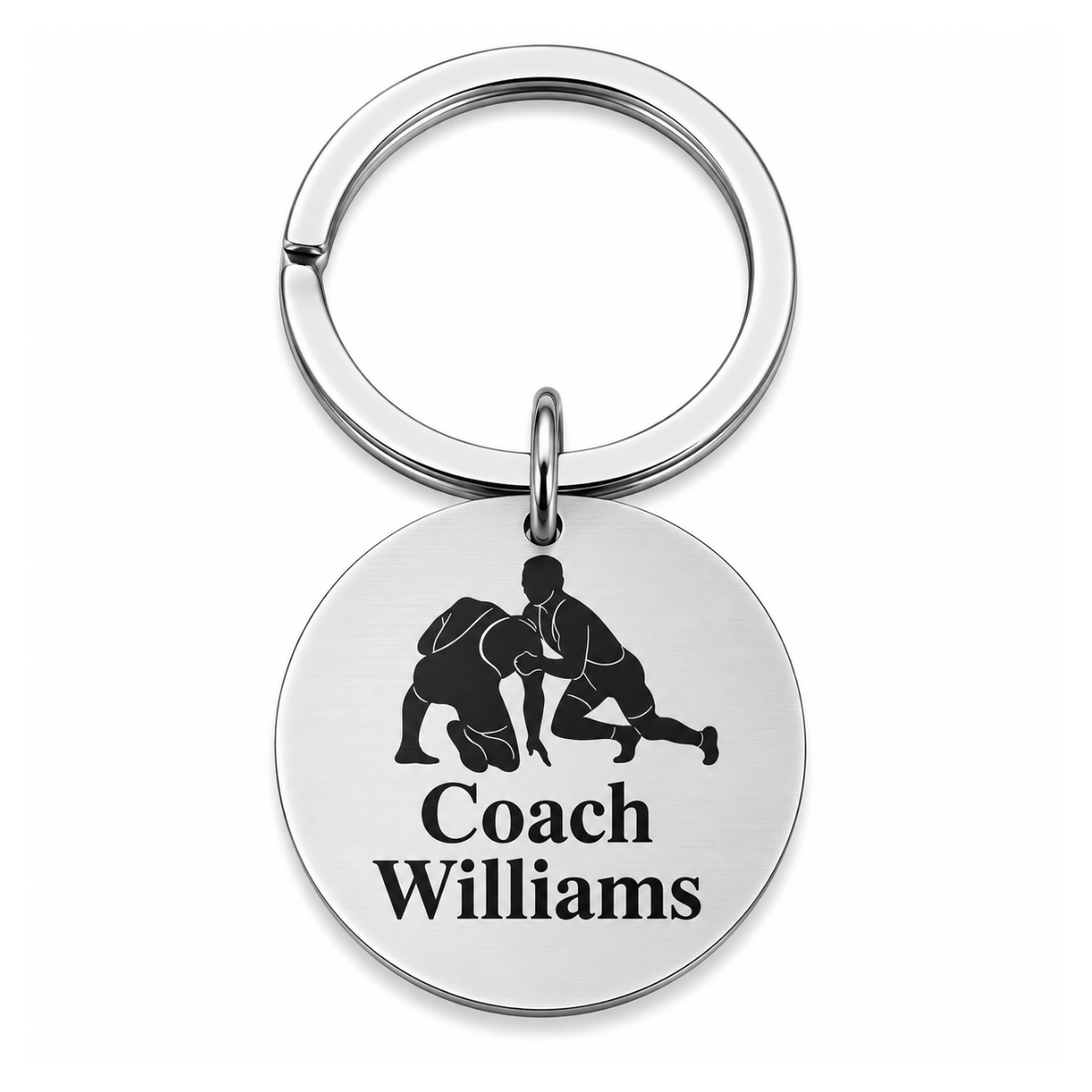 Personalized Engraved Wrestling Coach Keychain - Round - Pick Style