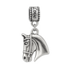 Silver stainless steel horse head charm bead with 'Love' engraving for Pandora, Chamilia, and European bracelets