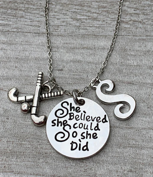 Personalized Field Hockey Necklace - She Believed She Could So She Did