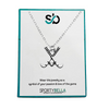 Field hockey sticks necklace with silver charm on branded Sportybella card – ready to gift team jewelry