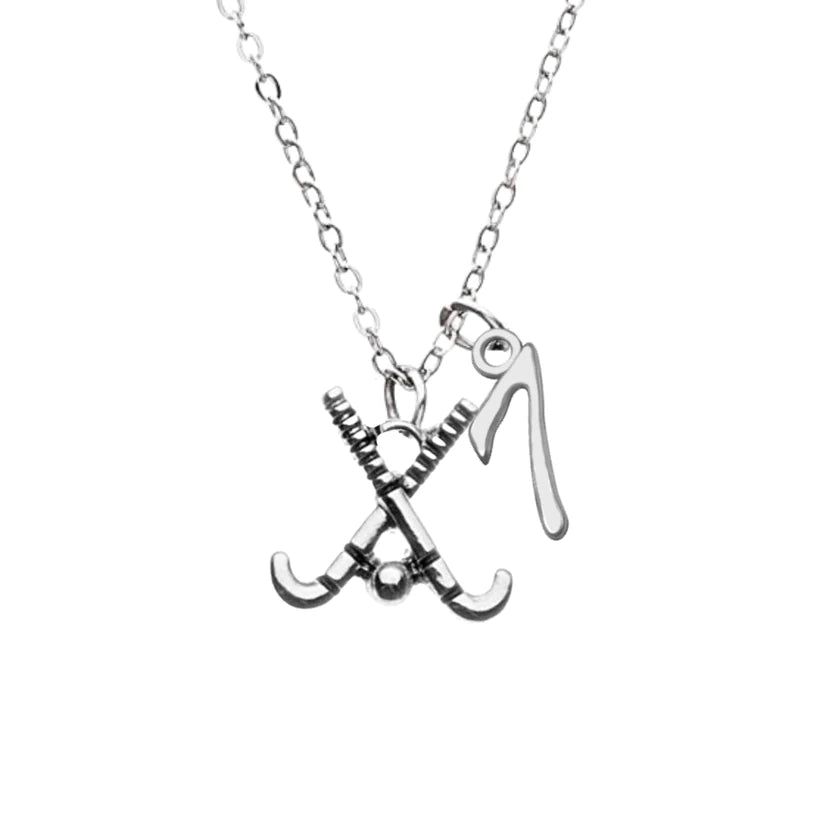 Personalized Field Hockey Stick Necklace with Letter & Birthstone Charm