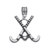 Stainless steel field hockey charm bead with crossed sticks and ball design for Pandora and European bracelets