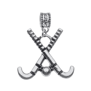 Stainless steel field hockey charm bead with crossed sticks and ball design for Pandora and European bracelets
