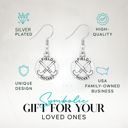 Field hockey earrings displayed in gift box, ideal present for coaches and athletes
