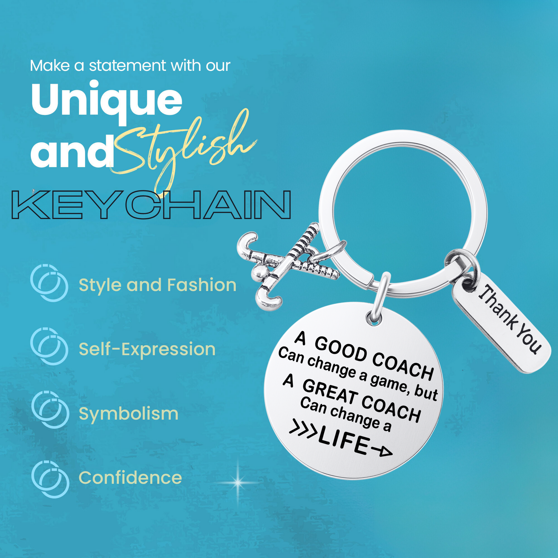 Field hockey coach keychain with icons for durable, stylish, and meaningful gift for coaches
