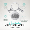 Field hockey coach appreciation keychain with engraved quote and charms, shown with gift idea text